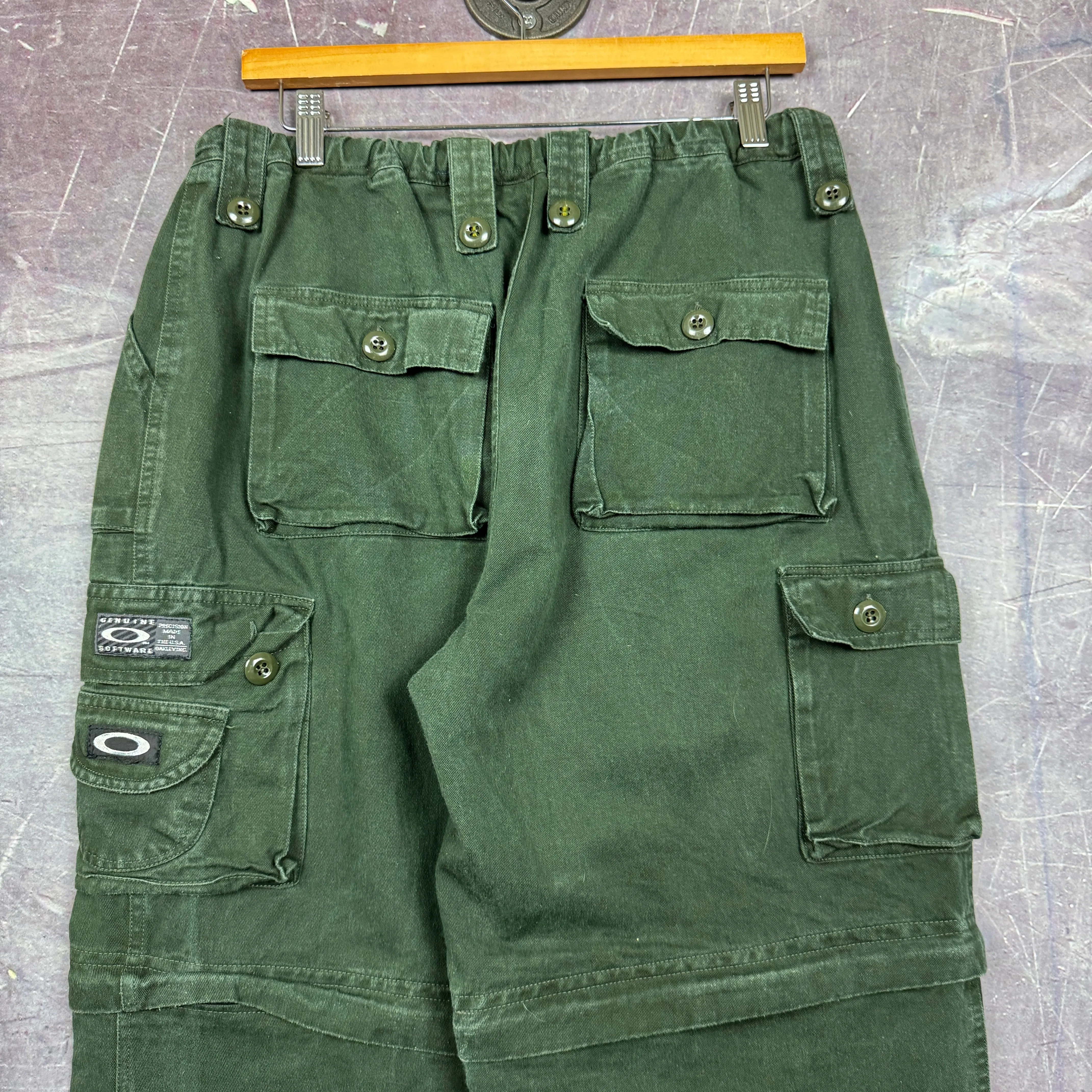90s Forest Green Oakley Software Zip Off Baggy Cargo Pants 32x31 2254