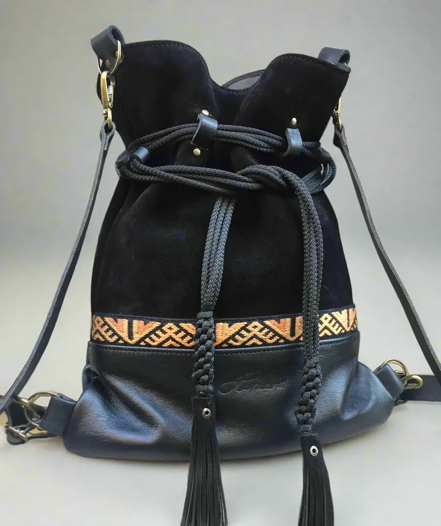 BLACK GEOMETRIC BACKPACK/TOTEBAG