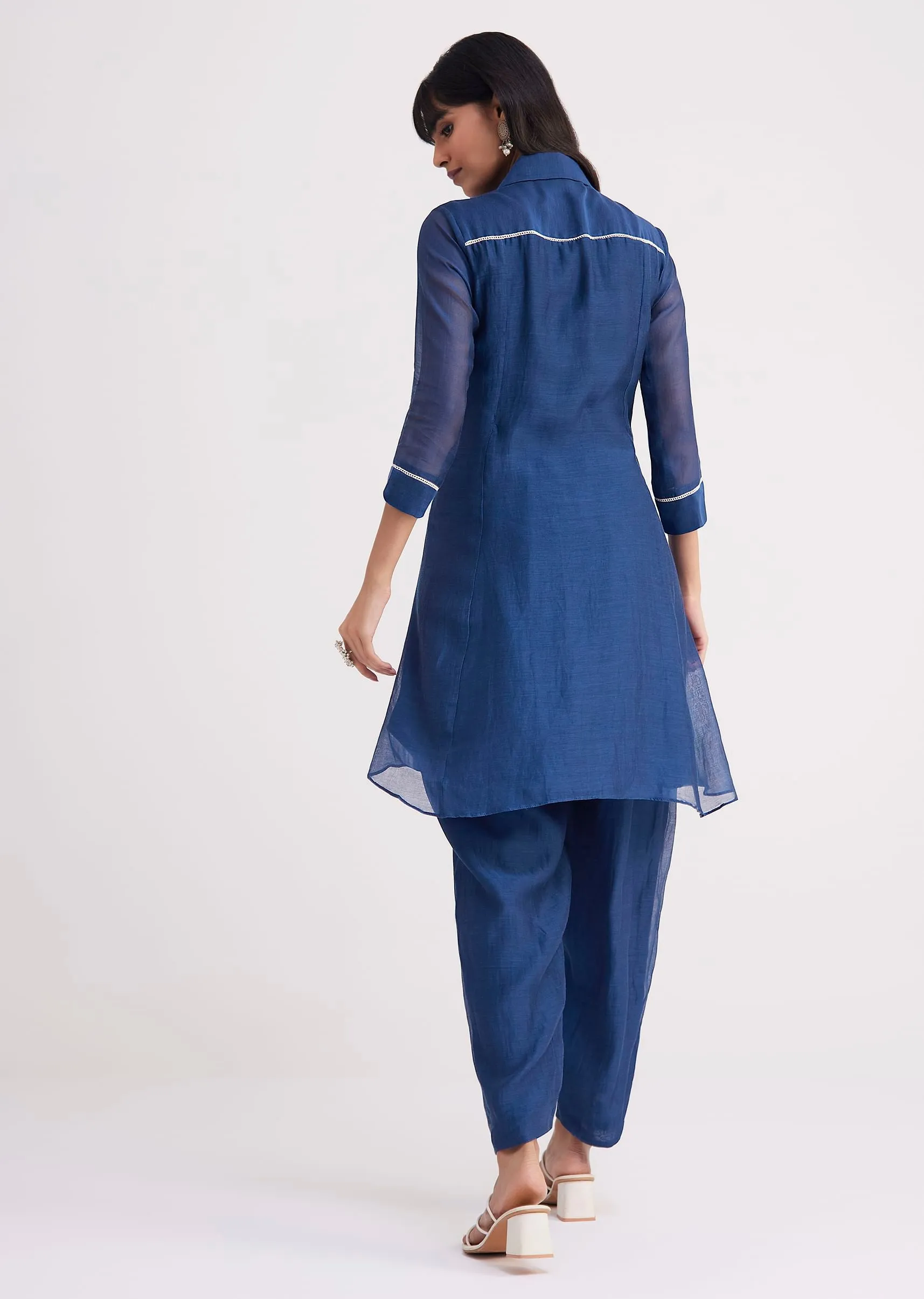 Blue Threadwork Kurta Pant Set
