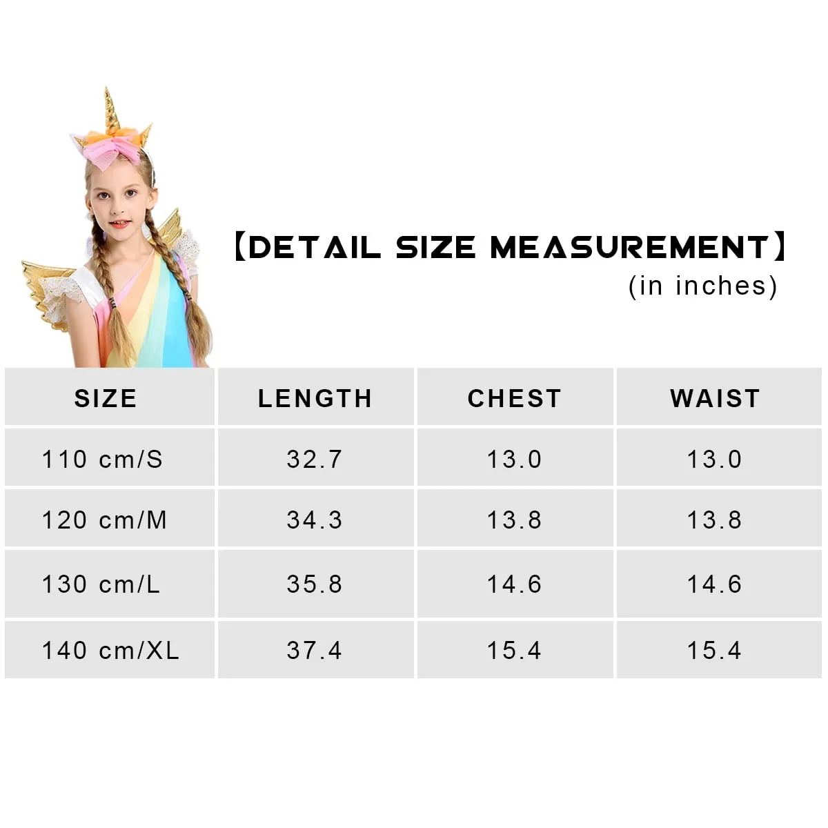 Girls Unicorn Costume Rainbow Dress with Wing Headband for Little Girls 4-5t