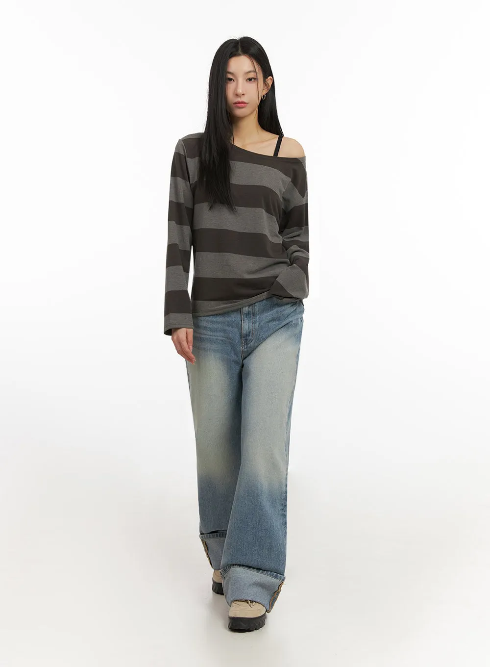 Katie Roll-Up Washed Wide-Leg Jeans ID431
