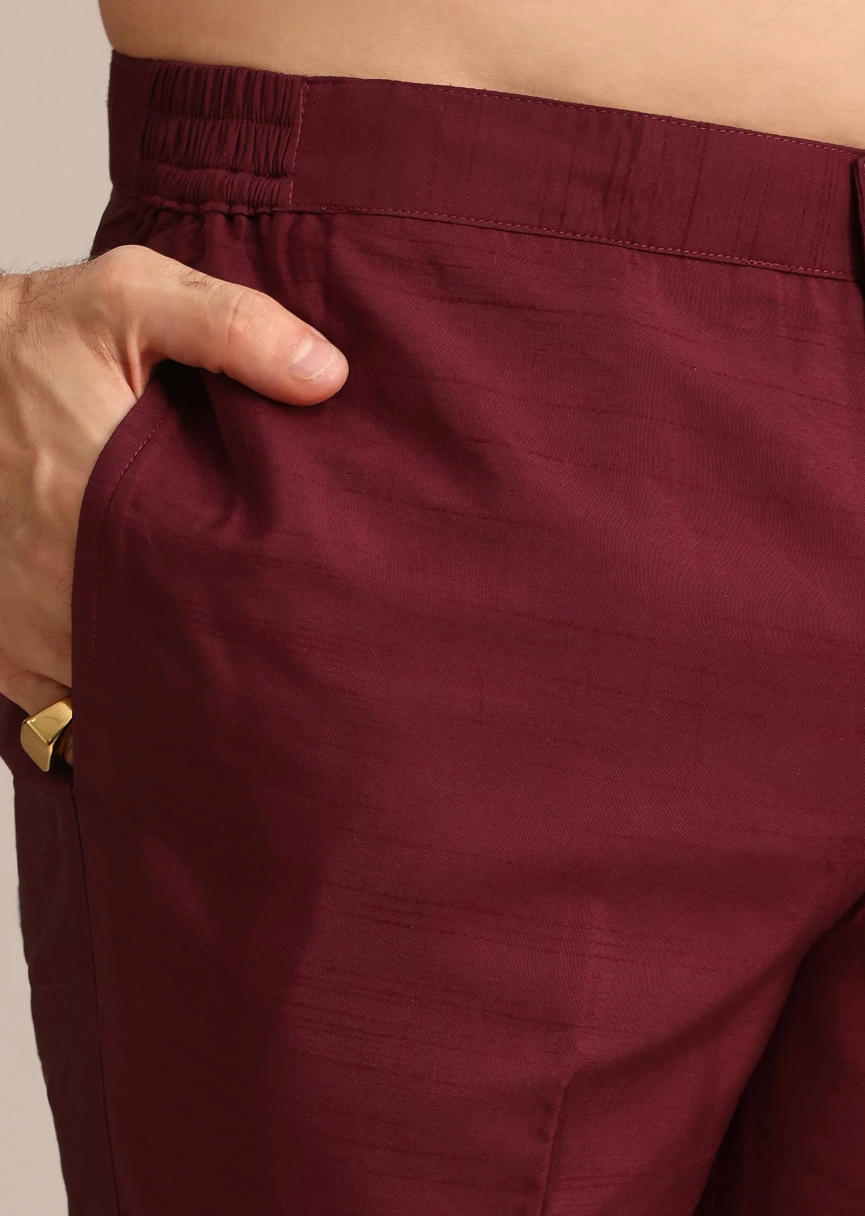 Maroon Silk Jacket Kurta Set With Embroidered Work