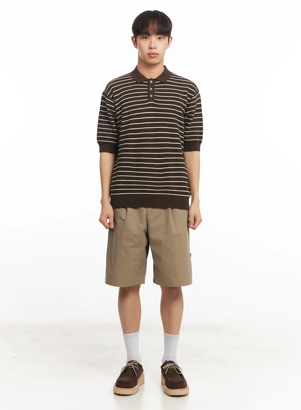 Men's Roll-Up Cotton Shorts (Dark Beige) IA518