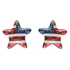Patriotic American Flag 3D Star Stud Earrings Gold