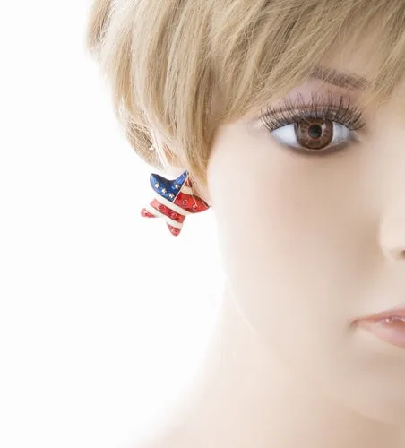 Patriotic American Flag 3D Star Stud Earrings Gold