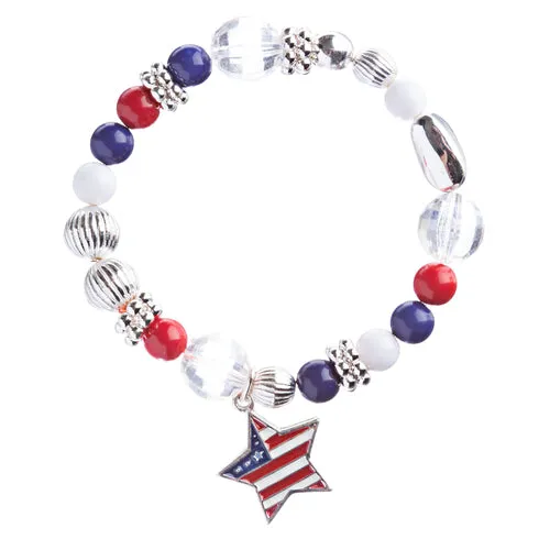 Patriotic American Flag Star Charm Bead Stretch Fashion Bracelet B365 Multi