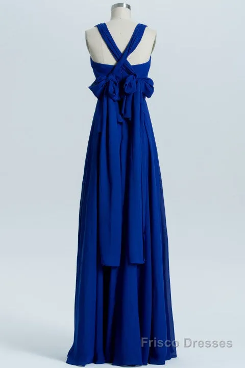 Royal Blue A-line Chiffon Long Convertible Bridesmaid Dress
